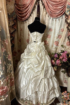Simple Ball Gown Strapless Sleeveless Pleats White Satin Wedding Dress