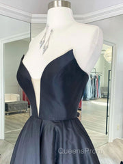 Simple black satin long Evening Prom Dress, black evening Dress