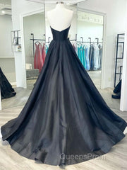 Simple black satin long Evening Prom Dress, black evening Dress