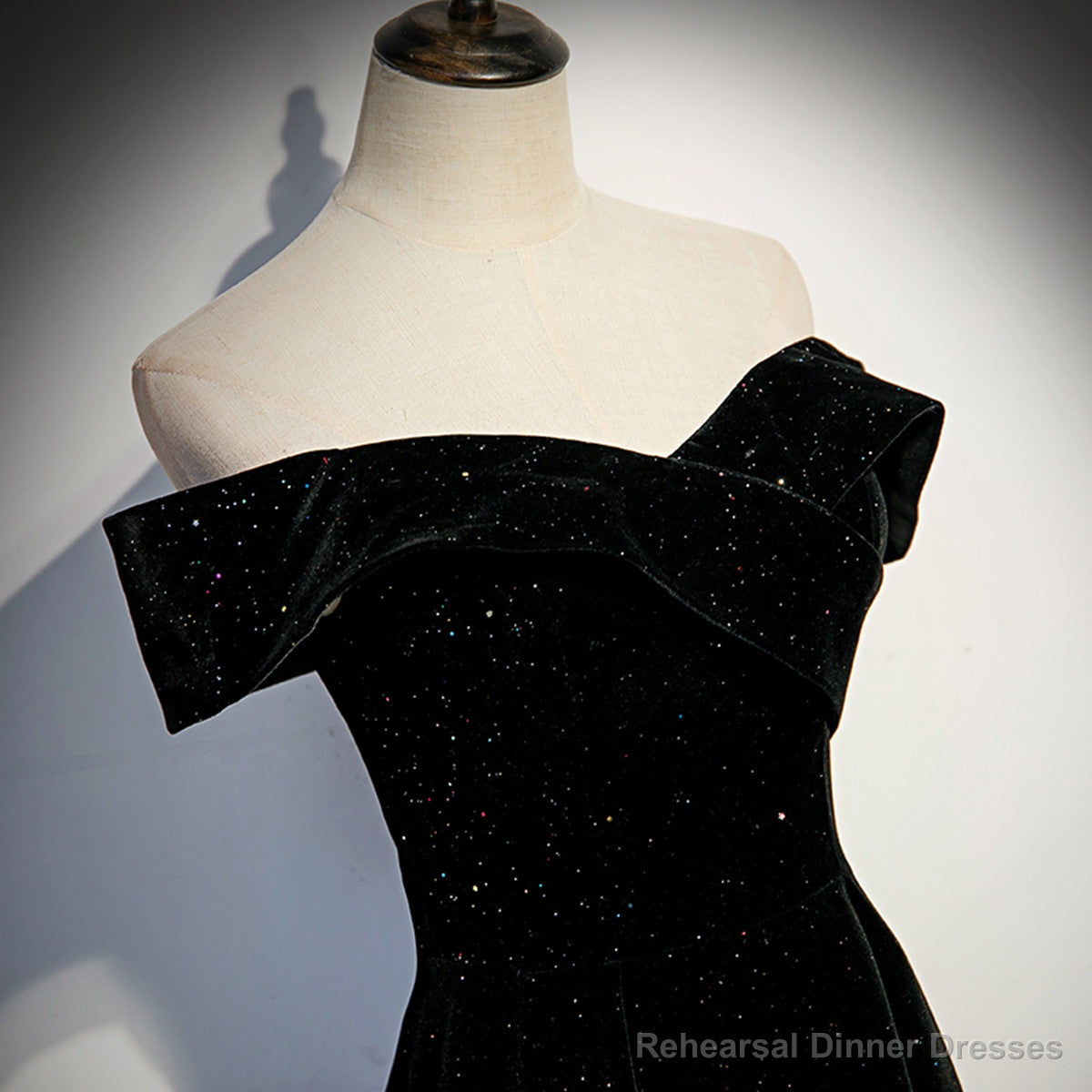 Simple Black Sweetheart Off Shoulder Long Velvet Prom Dress, Black Evening Dress Secondary image