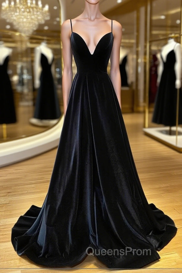 Simple Black velvet long Evening Prom Dress, black evening Dress Main image