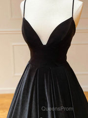 Simple Black velvet long Evening Prom Dress, black evening Dress
