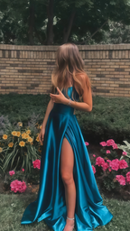 Line Satin Sleeveless Classy Prom Dress, Long Classy Evening Party Dress
