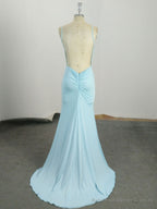 Simple Blue Mermaid Long Prom Dress, Blue Evening Dress