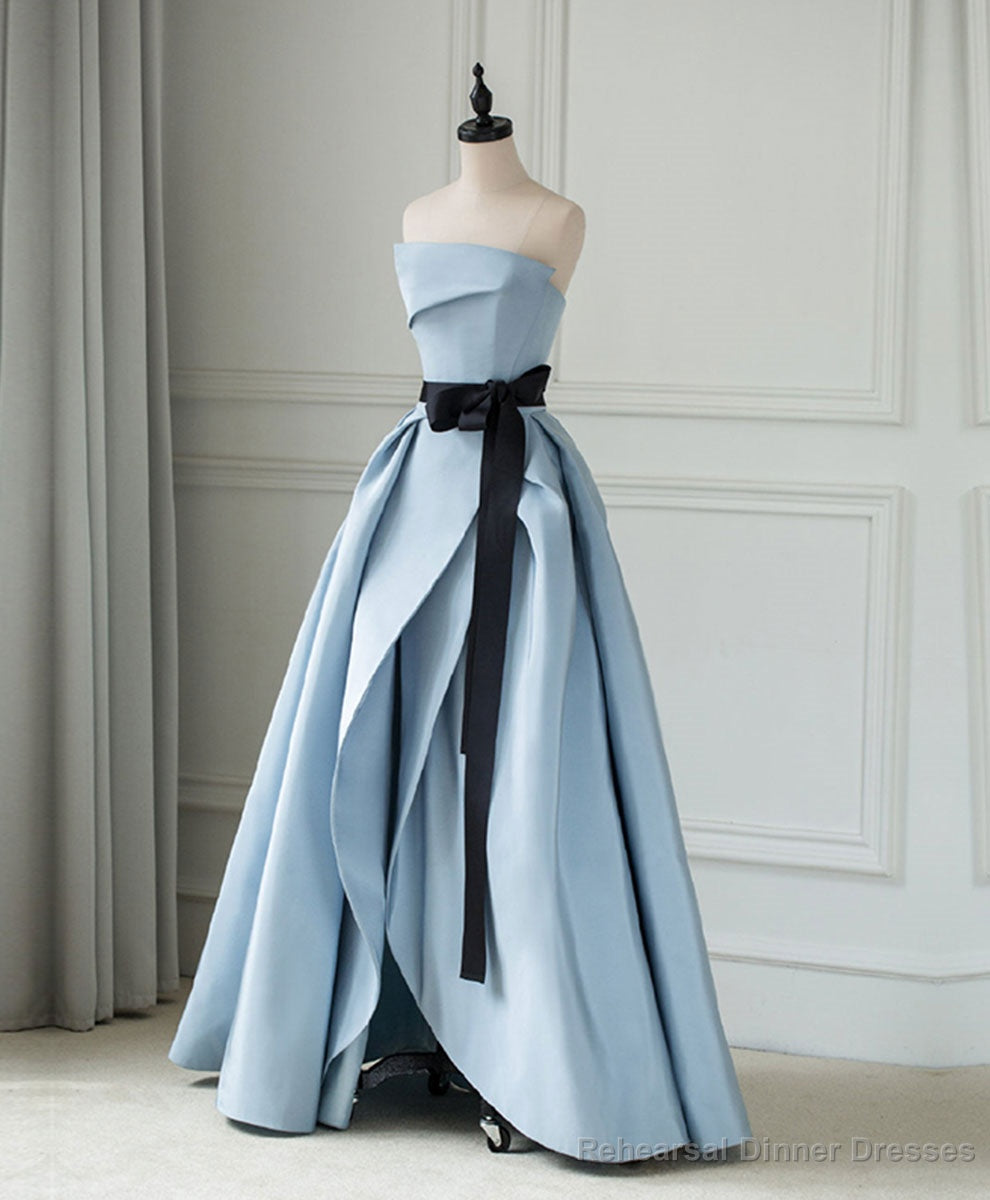 Simple Blue Satin Long Prom Dress, Blue Long Evening Dress Main image