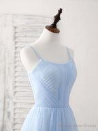 Simple Blue Tulle Long Prom Dress Blue Bridesmaid Dress