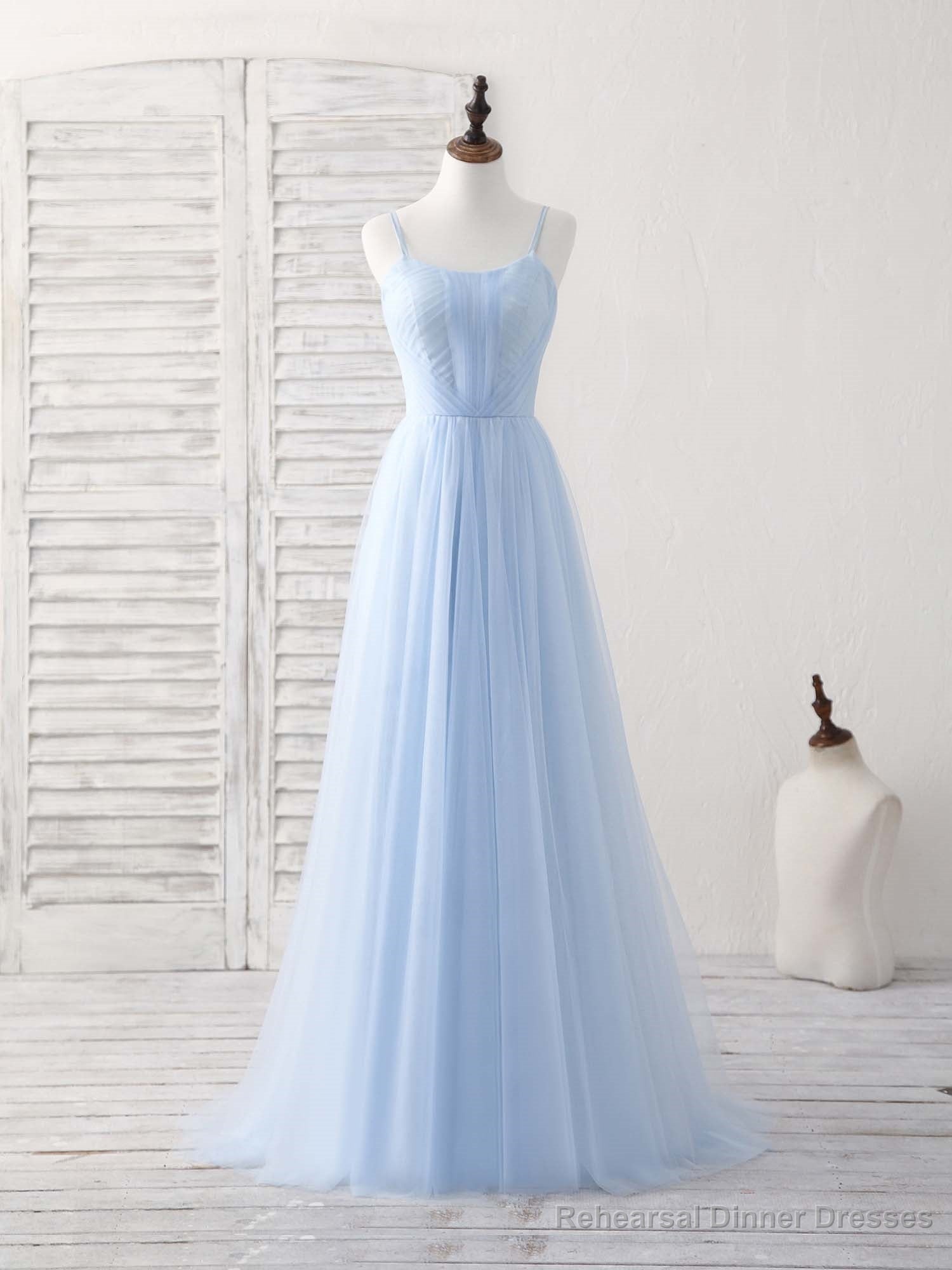 Simple Blue Tulle Long Prom Dress Blue Bridesmaid Dress Main image