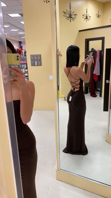 Simple Brown Mermaid Spaghetti Straps Long Classy Evening Classy Prom Dress, Custom High Slit Classy Prom Dress Inspo For Women