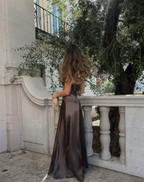 Simple Brown Spaghetti Straps A Line Classy Prom Dress Party Dress