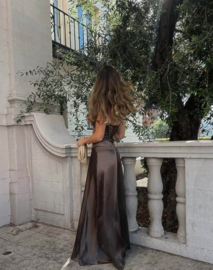 Simple Brown Spaghetti Straps A Line Classy Prom Dress Party Dress
