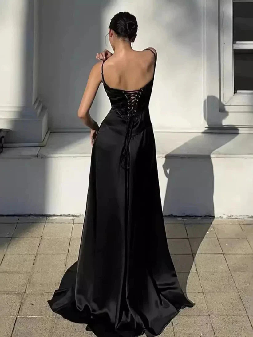 Simple Brown Spaghetti Straps A Line Classy Prom Dress Party Dress