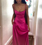 Simple Brown Spaghetti Straps A Line Classy Prom Dress Party Dress