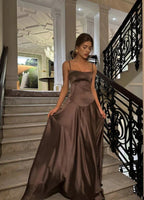 Simple Brown Spaghetti Straps A Line Classy Prom Dress Party Dress