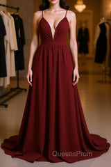 Simple burgundy chiffon long Evening Prom Dress burgundy formal Dress
