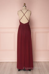 Simple burgundy chiffon long Evening Prom Dress burgundy formal Dress
