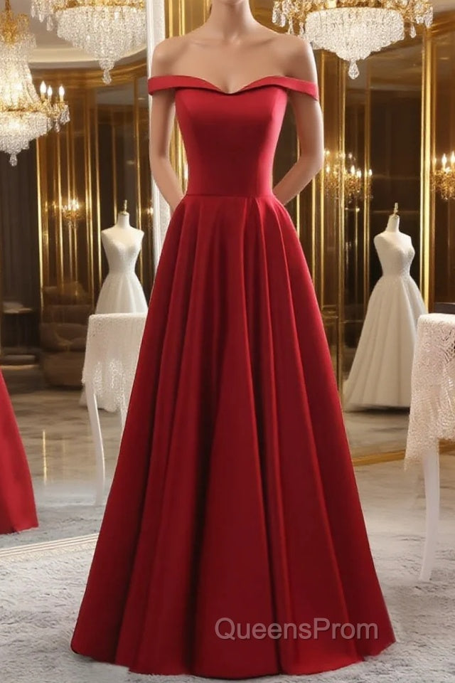 Simple burgundy off shoulder long Evening Prom Dress, burgundy evening Dress Main image