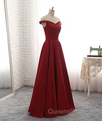 Simple burgundy off shoulder long Evening Prom Dress, burgundy evening Dress