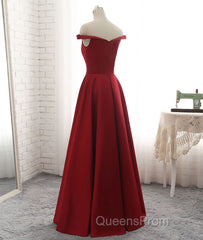 Simple burgundy off shoulder long Evening Prom Dress, burgundy evening Dress