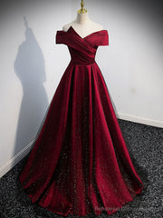 Simple Burgundy Satin Long Prom Dress, Burgundy Evening Dresses