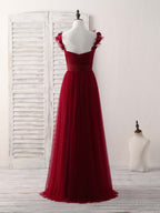 Simple Burgundy Tulle Long Prom Dress Burgundy Bridesmaid Dress