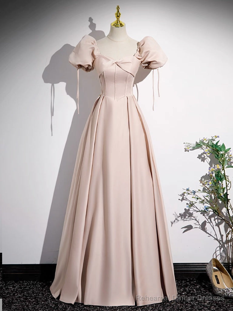 Simple Champagne Pink Satin Long Prom Dress, Champagne Pink Long Formal Dress Main image