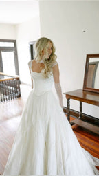 Simple Classic White A Line Strap Satin Tulle Long Classy Prom Dress Wedding Dress