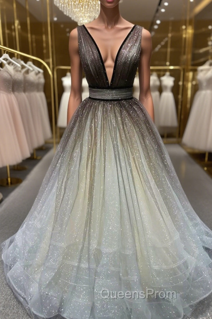 Simple Coffee tulle sequin long Evening Prom Dress coffee evening Dress Main image