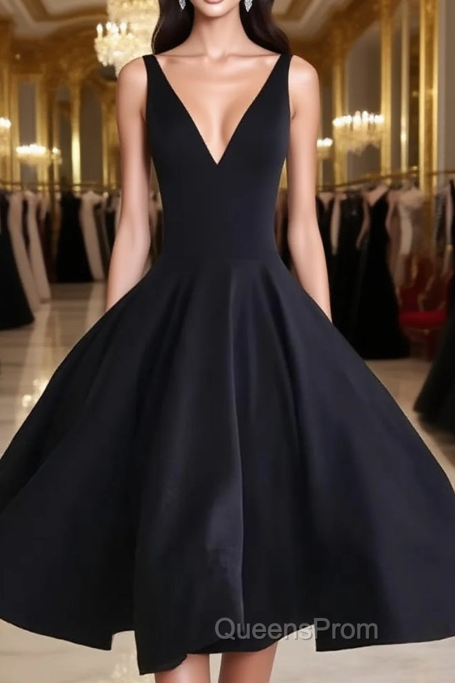 Simple Cute V Neck Short Black Evening Prom Dress, Cute Black Homecoming Dress, Graduation Dress Main image