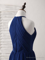Simple Dark Blue Chiffon Long Prom Dress Blue Bridesmaid Dress