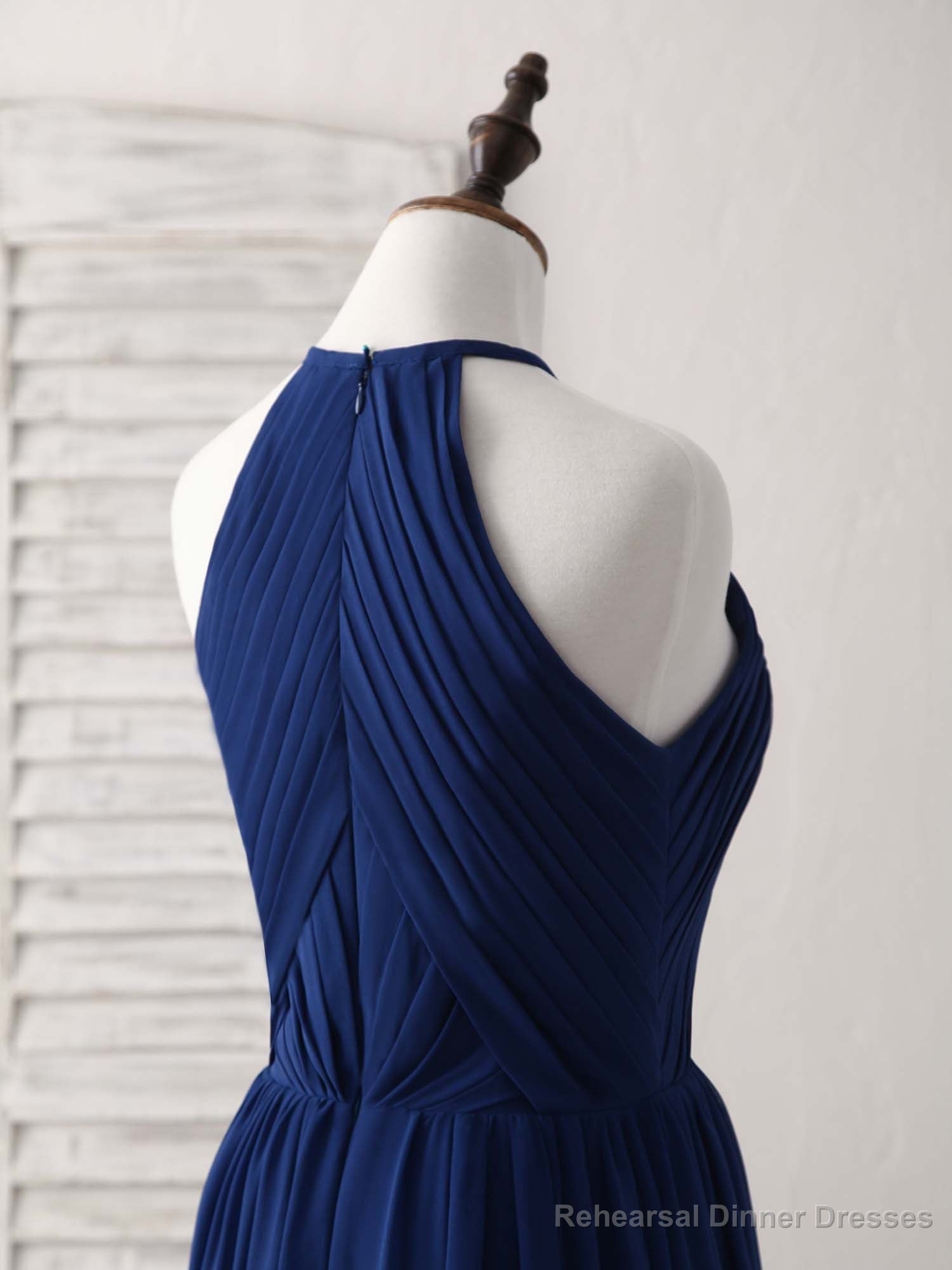 Simple Dark Blue Chiffon Long Prom Dress Blue Bridesmaid Dress
