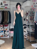 Simple Dark Green A-Line V-Neck Halter Chiffon Long Classy Prom Dress Bridesmaid Dress