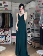Simple Dark Green A-Line V-Neck Halter Chiffon Long Classy Prom Dress Bridesmaid Dress