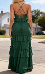 Simple Dark Green Prom Dress A-Line V-Neck Sleeveless Prom Dress Spaghetti Straps