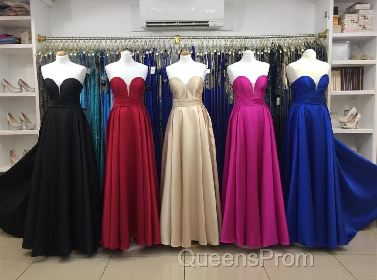 Simple Design Sweetheart Long Satin Evening Prom Dress