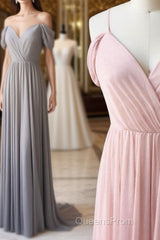 Simple gray chiffon long Evening Prom Dress chiffon bridesmaid Dress