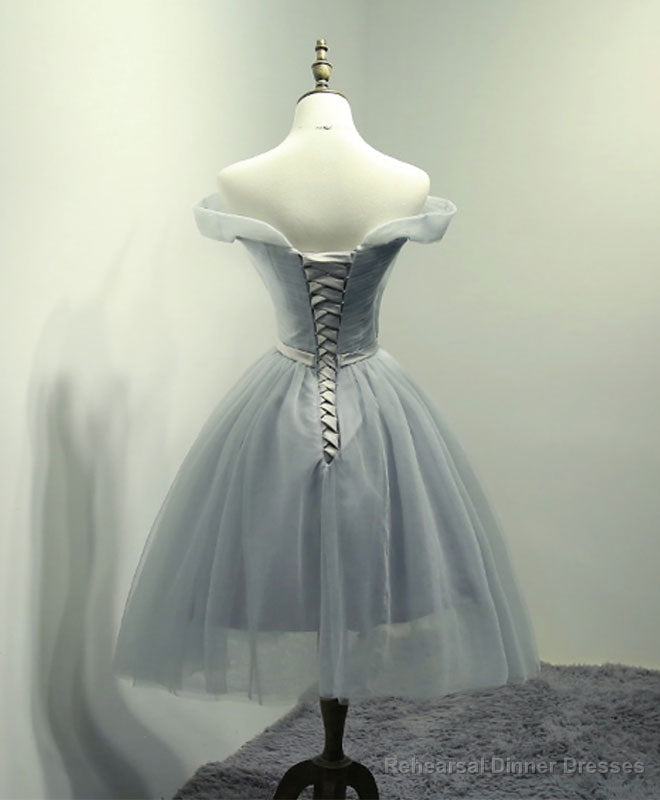 Simple Gray Tulle Short Prom Dress, Gray Tulle Bridesmaid Dress Secondary image