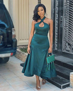 Simple Green Classy Prom Dress Wedding Guest Dress