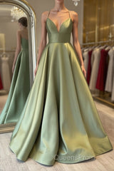 Simple green satin long Evening Prom Dress, green bridesmaid Dress