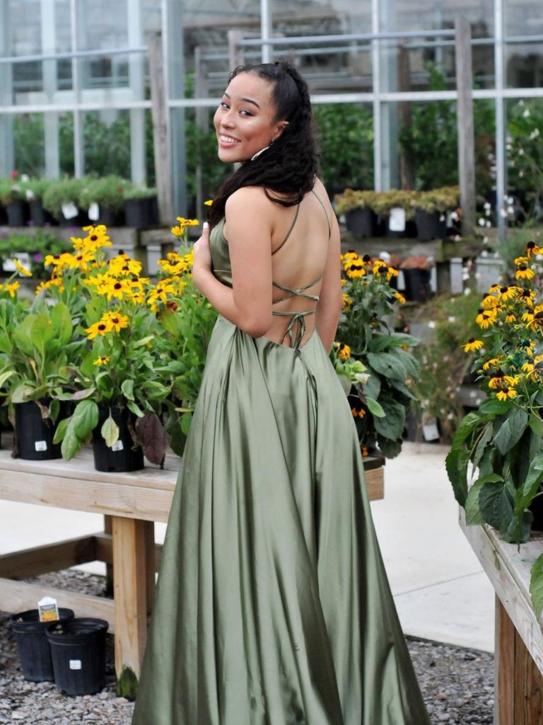 Simple Green Satin Long Classy Prom Dress, Green Classy Evening Dress Secondary image