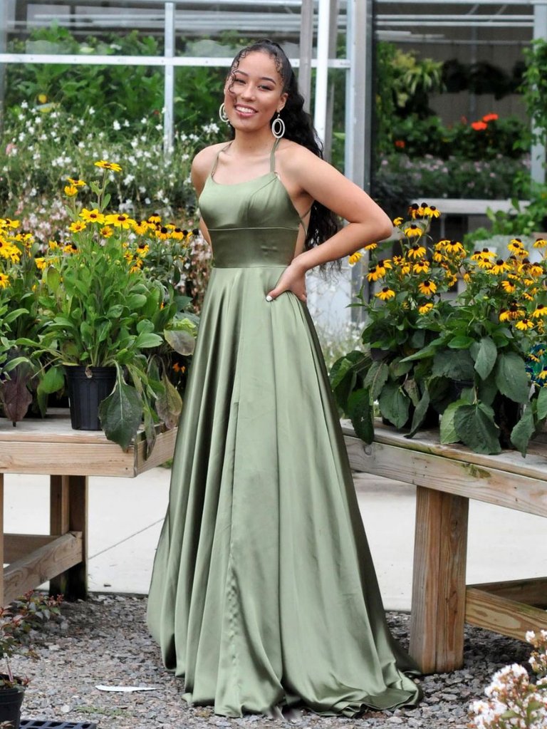 Simple Green Satin Long Classy Prom Dress, Green Classy Evening Dress Main image