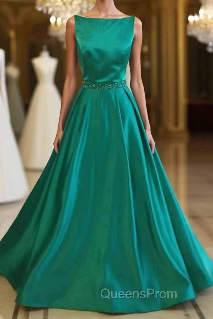 Simple Green Satin Long Evening Prom Dress, Green Formal Dress, Green Graduation Dress, Green Evening Dress Main image