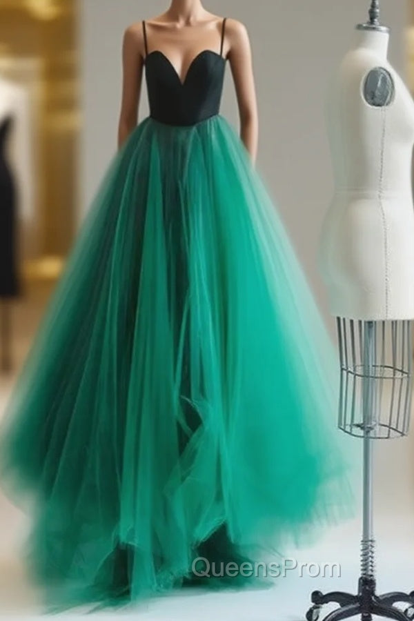 Simple Green Tulle Long Evening Prom Dress, Green Evening Dress Main image