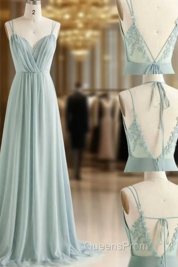 Simple Green V Neck Chiffon Lace Long Evening Prom Dress Lace Bridesmaid Dress Main image