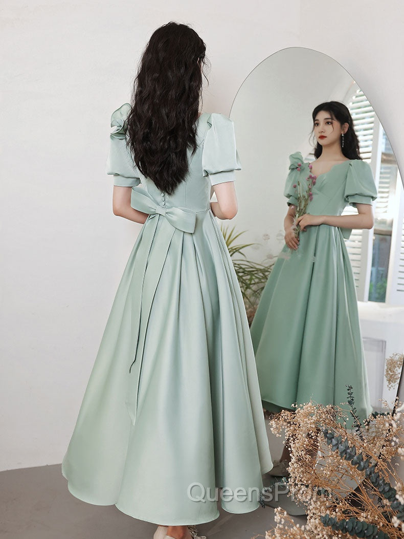Simple Green V Neck Satin Short Evening Prom Dress, Green Evening Dress Secondary image