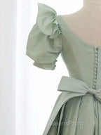 Simple Green V Neck Satin Short Evening Prom Dress, Green Evening Dress