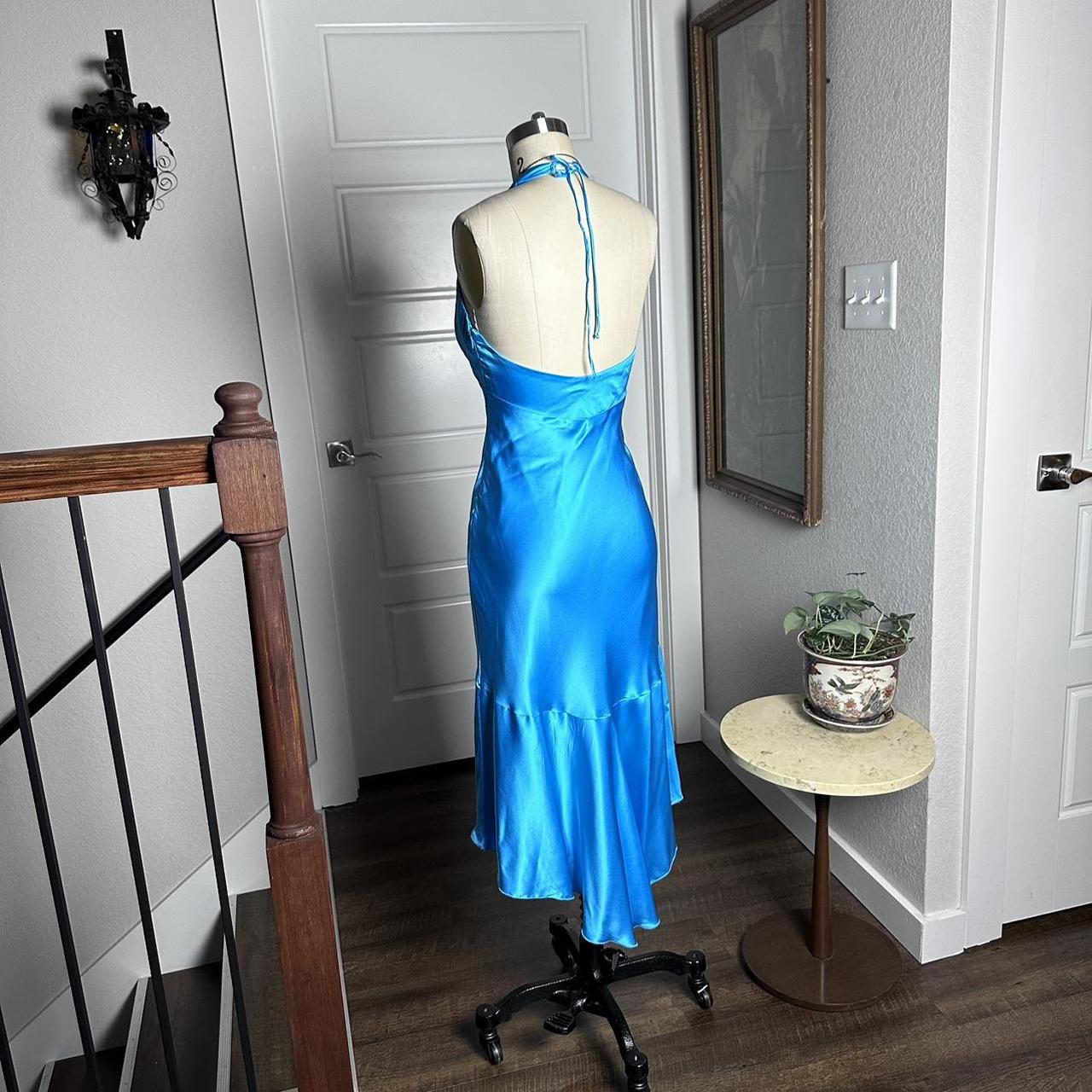 Simple Halter Neck Satin Blue Open Back Homecoming Dress
