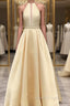 Simple Halter Yellow Satin Long Evening Prom Dress 2019, Yellow Formal Dress Long Evening Dress
