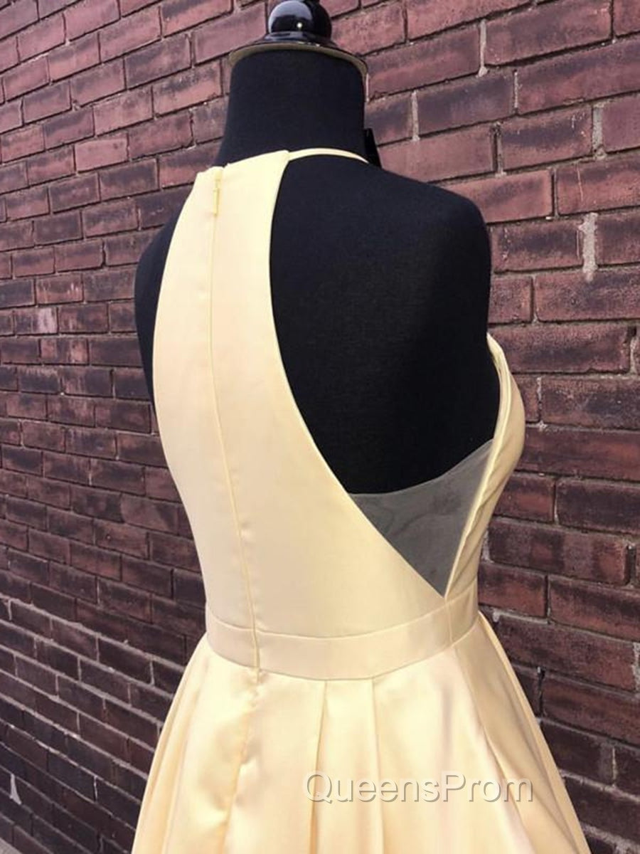 Simple Halter Yellow Satin Long Evening Prom Dress 2019, Yellow Formal Dress Long Evening Dress Secondary image