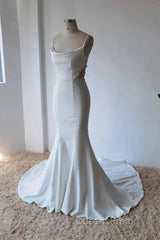 Simple Italian Noodle Strap Satin Mermaid Modern Floor Mopping Wedding Dress