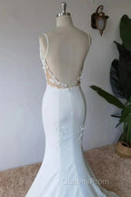 Simple Italian Noodle Strap Satin Mermaid Modern Floor Mopping Wedding Dress